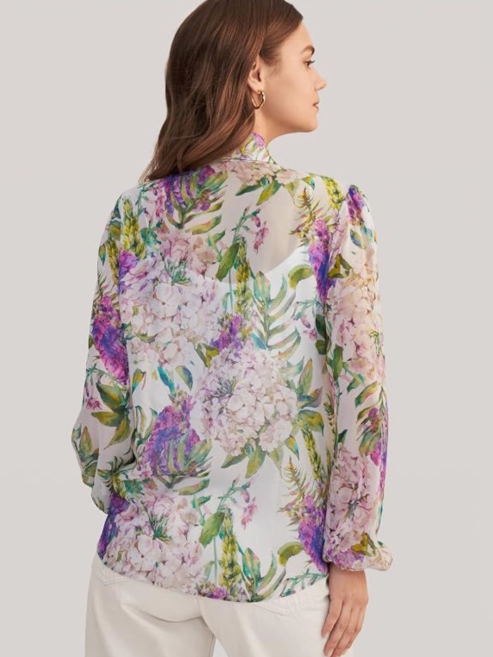 LilySilk X MIM Women's Floral 2 in 1 Silk Blouse Long Sleeve 100% Silk Shirt Top - Picture 3 of 10